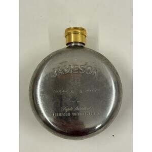 Vintage Jameson Irish Whiskey Round Hip Flask Brass Screw Top